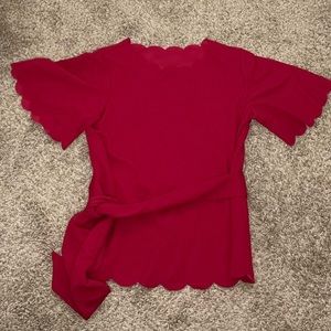 🌟Scalloped cut out short sleeve blouse